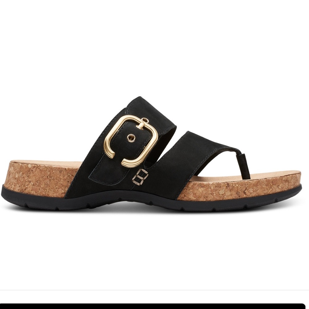 NIB Clarks Reileigh Park Nubuck Leather Thong Sandals Black Size 10 - Picture 6 of 9